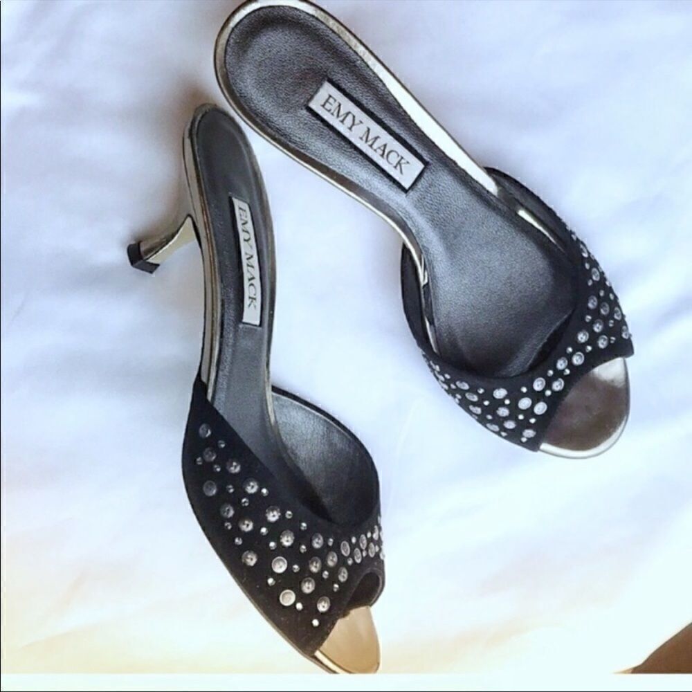 EMY MACK BLACK SUEDE STUDDED MULES. NEW